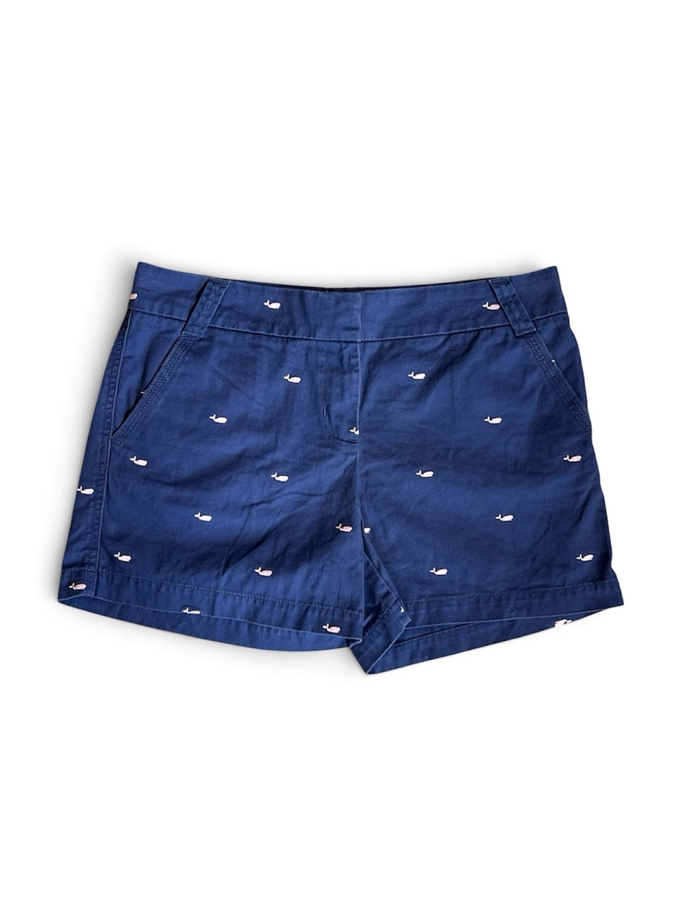 J. Crew Women’s Sz 10 Blue Whale Embroidered Shorts Chino Stretch Cotton Twill